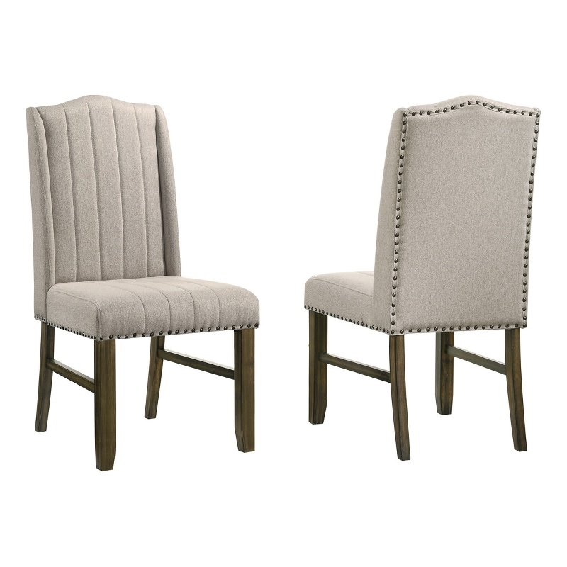 Best Quality Furniture Beige Fabric Dining Chairs with Brown Wood