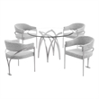 Best Quality Furniture 5pc Circle Clear Glass Dining Set & Boucle Fabric Chairs