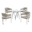 Best Quality Furniture 5pc Circle Clear Glass Dining Set & Boucle Fabric Chairs