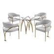 Best Quality Furniture 5pc Circle Clear Glass Dining Set & Boucle Fabric Chairs