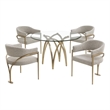 Best Quality Furniture 5pc Circle Clear Glass Dining Set & Boucle Fabric Chairs