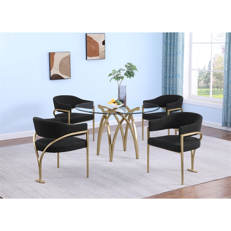 Best Quality Furniture 5pc Circle Clear Glass Dining Set & Boucle Fabric Chairs