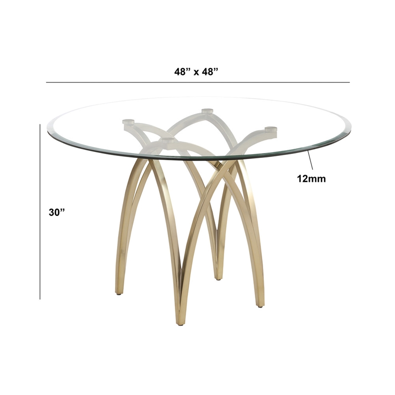 Best Quality Furniture 5pc Circle Clear Glass Dining Set & Boucle Fabric Chairs
