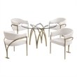 Best Quality Furniture 5pc Circle Clear Glass Dining Set & Boucle Fabric Chairs