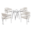 Best Quality Furniture 5pc Circle Clear Glass Dining Set & Boucle Fabric Chairs