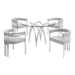 Best Quality Furniture 5pc Circle Clear Glass Dining Set & Boucle Fabric Chairs