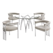 Best Quality Furniture 5pc Circle Clear Glass Dining Set & Boucle Fabric Chairs