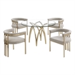 Best Quality Furniture 5pc Circle Clear Glass Dining Set & Boucle Fabric Chairs
