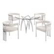 Best Quality Furniture 5pc Circle Clear Glass Dining Set & Boucle Fabric Chairs