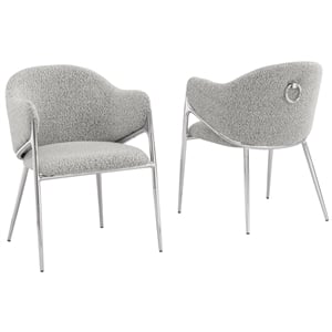 Best Quality Furniture Rich Gray Teddy Boucle Fabric Side Chairs with Chrome