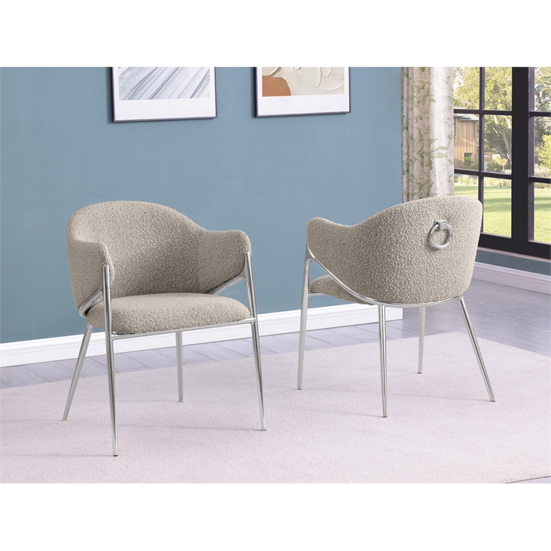 Best Quality Furniture Gray Teddy Boucle Fabric Side Chairs with Chrome