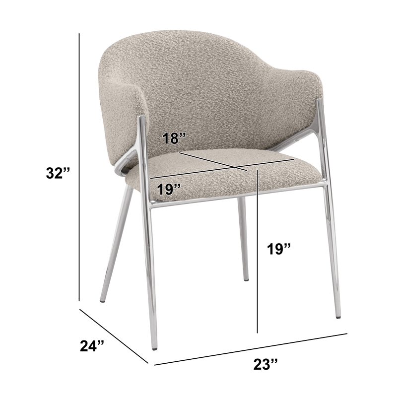 Best Quality Furniture Gray Teddy Boucle Fabric Side Chairs with Chrome