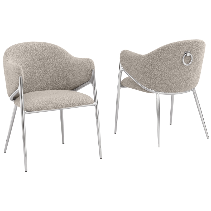 Best Quality Furniture Gray Teddy Boucle Fabric Side Chairs with Chrome