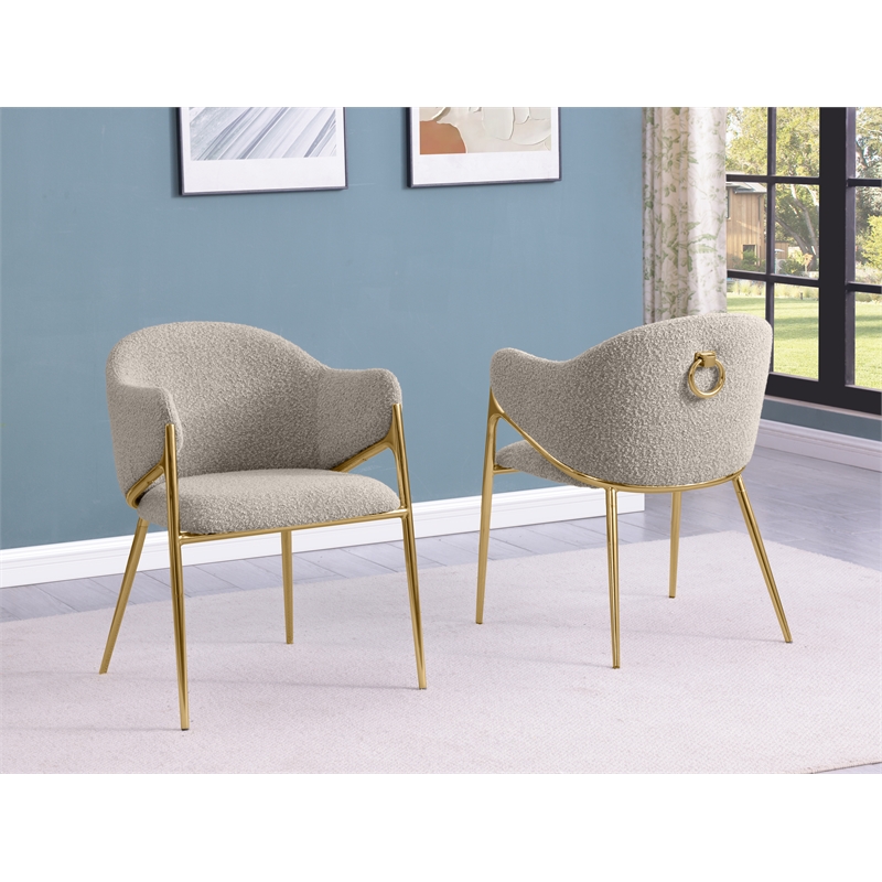 Best Quality Furniture Gray Teddy Boucle Fabric Side Chairs with Chrome