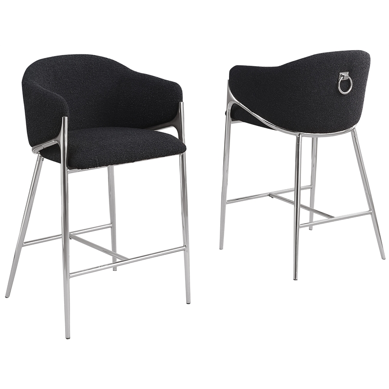 Best Quality Furniture Black Teddy Boucle Fabric Counterheights with Chrome