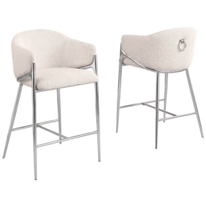Best Quality Furniture Cream Teddy Boucle Fabric Counterheights with Chrome