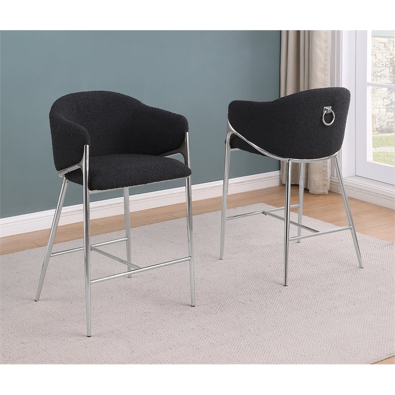 Best Quality Furniture Black Teddy Boucle Fabric Barstools with Chrome