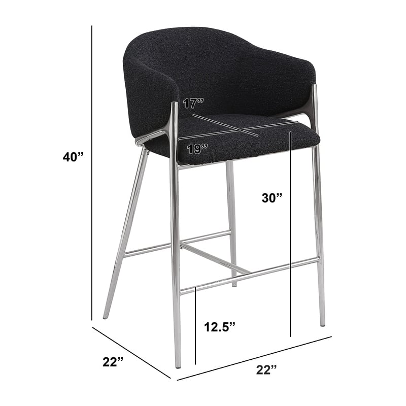 Best Quality Furniture Black Teddy Boucle Fabric Barstools with Chrome