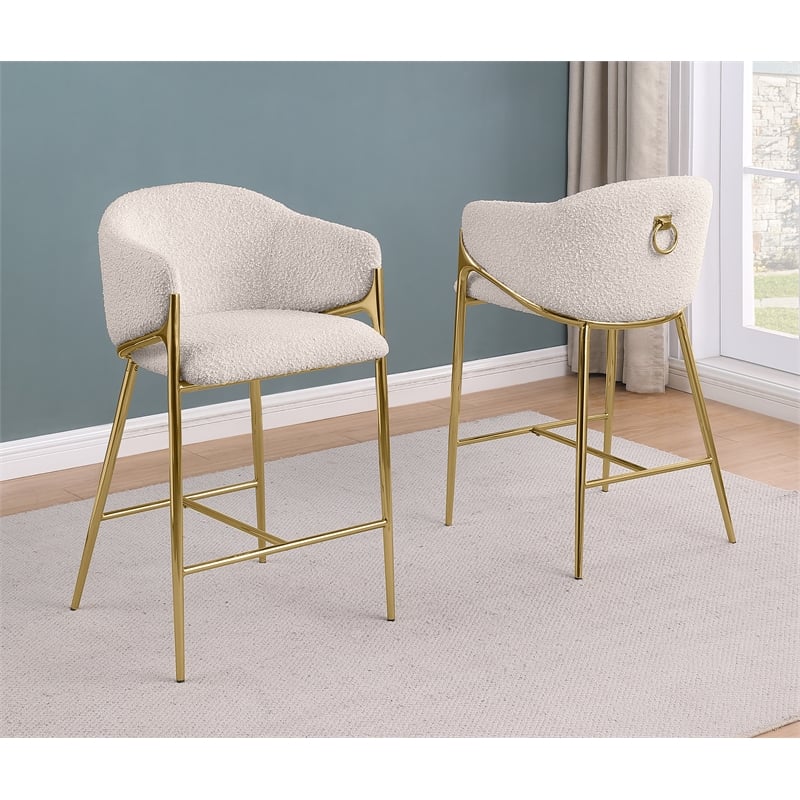 Best Quality Furniture Cream Teddy Boucle Fabric Counterheights with Chrome