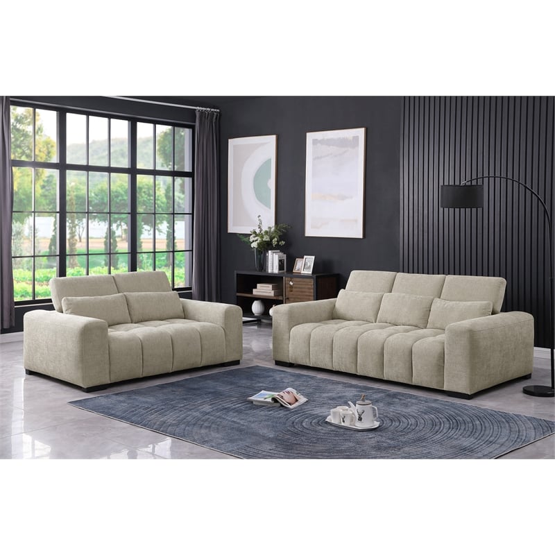 Best Quality Furniture 2pc Sofa and Loveseat Set in Beige Chenille Fabric