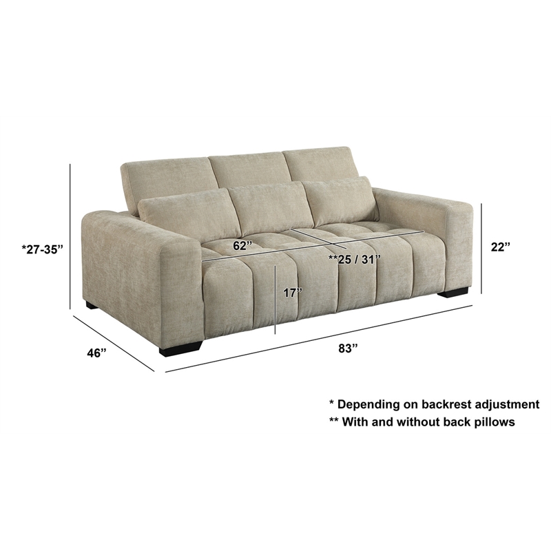 Best Quality Furniture 2pc Sofa and Loveseat Set in Beige Chenille Fabric