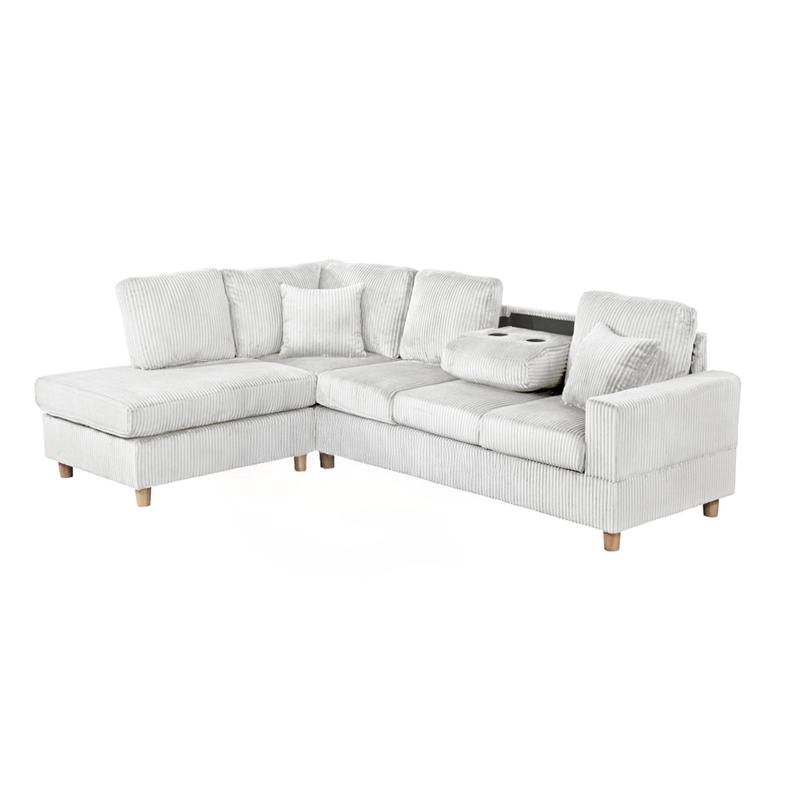 Best Quality Furniture Light Gray Velvet Corduroy Sectional with Drop Down Table