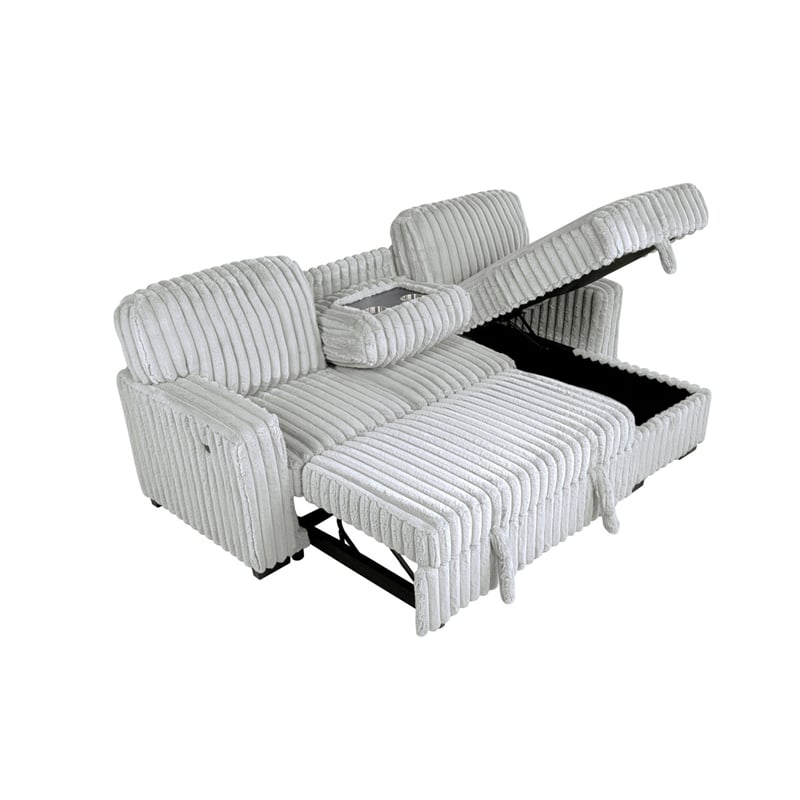 Best Quality Furniture Light Gray Velvet Corduroy Sectional with Pull Out Bed