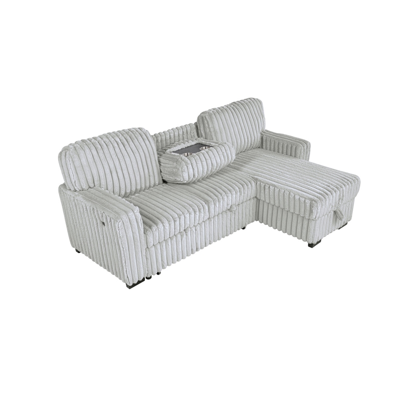 Best Quality Furniture Light Gray Velvet Corduroy Sectional with Pull Out Bed