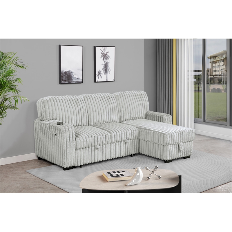 Best Quality Furniture Light Gray Velvet Corduroy Sectional with Pull Out Bed