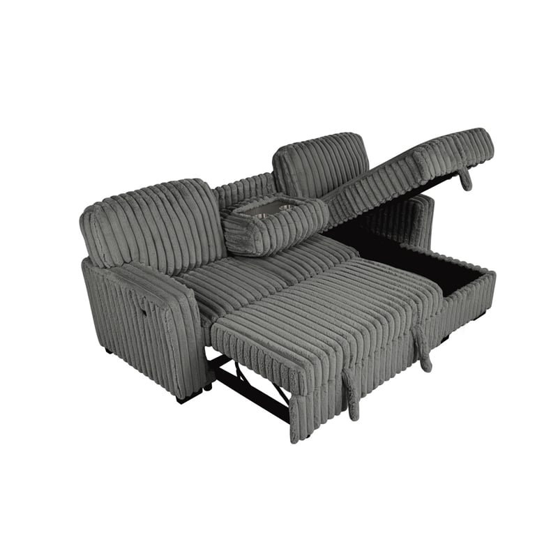Best Quality Furniture Dark Gray Velvet Corduroy Sectional with Pull Out Bed