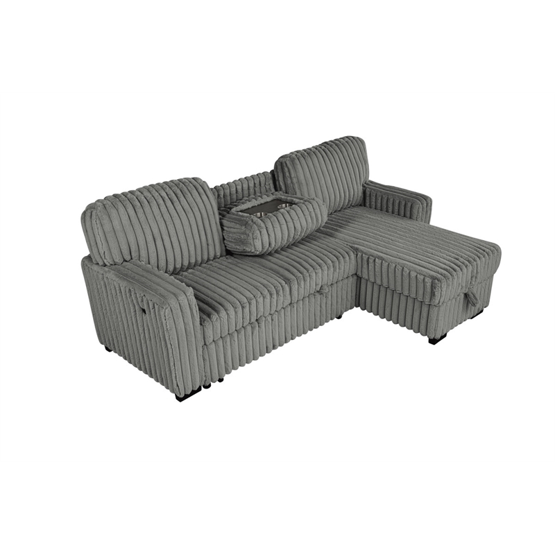 Best Quality Furniture Dark Gray Velvet Corduroy Sectional with Pull Out Bed