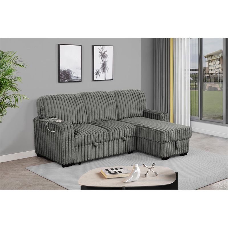 Best Quality Furniture Dark Gray Velvet Corduroy Sectional with Pull Out Bed