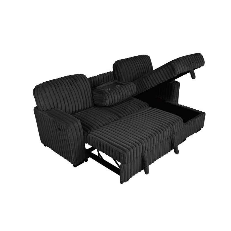 Best Quality Furniture Black Velvet Corduroy Sectional with Pull Out Bed