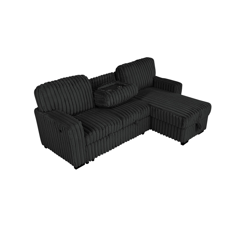 Best Quality Furniture Black Velvet Corduroy Sectional with Pull Out Bed