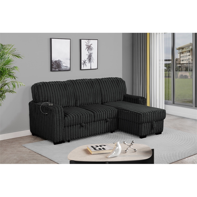 Best Quality Furniture Black Velvet Corduroy Sectional with Pull Out Bed