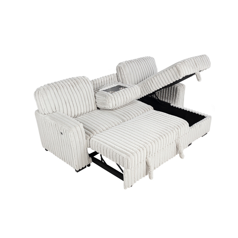 Best Quality Furniture Beige Velvet Corduroy Sectional with Pull Out Bed
