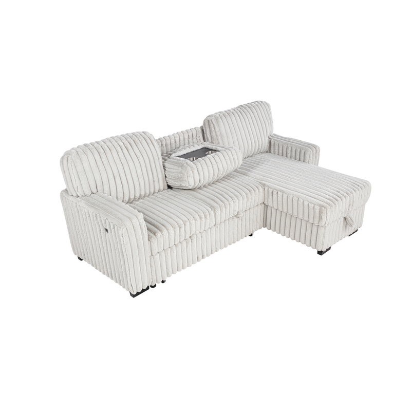 Best Quality Furniture Beige Velvet Corduroy Sectional with Pull Out Bed