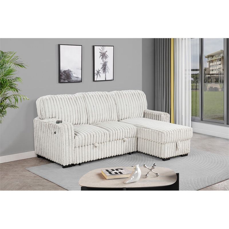 Best Quality Furniture Beige Velvet Corduroy Sectional with Pull Out Bed