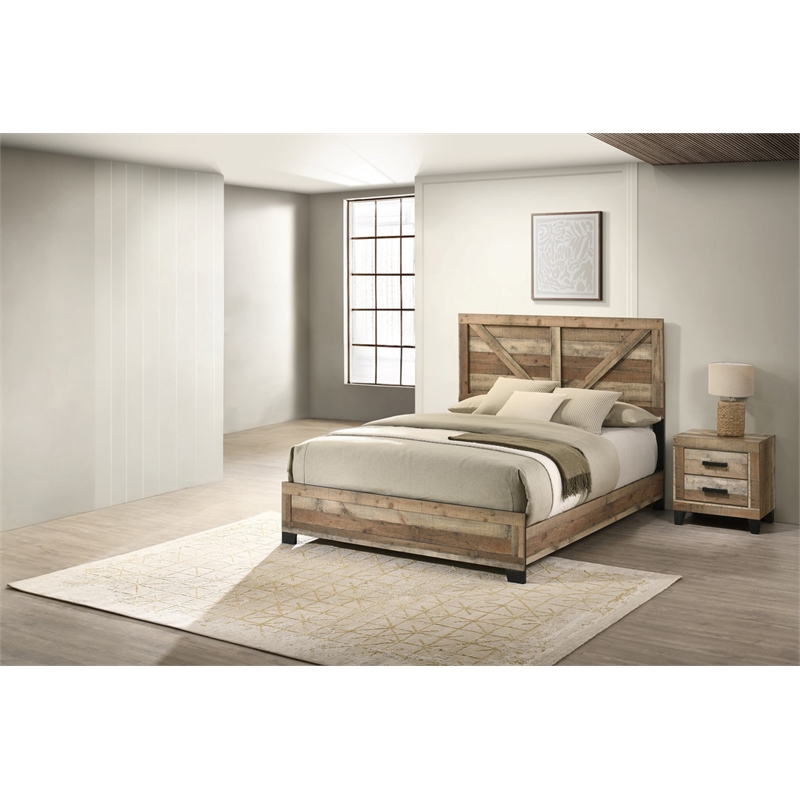 Best Quality Furniture 2 Piece Weathered Brown Pine Wood Bedroom Set in King