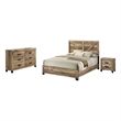 Best Quality Furniture 3 Piece Weathered Brown Pine Wood Bedroom Set in Queen