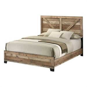 Best Quality Furniture Queen Panel Bed in Weathered Brown Pine Wood