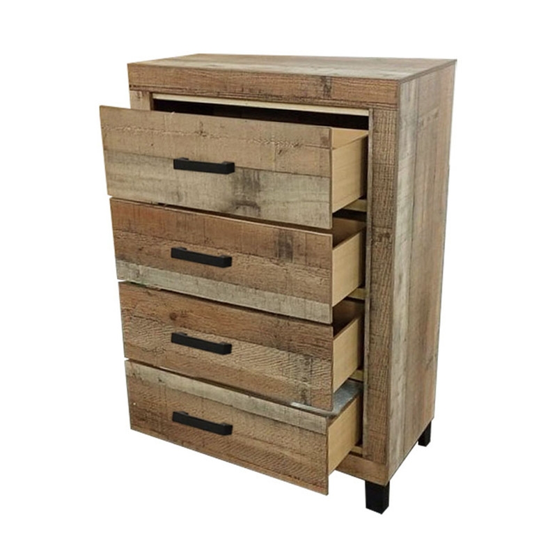 Best Quality Furniture 4 Drawer Chest in Weathered Brown Pine Wood