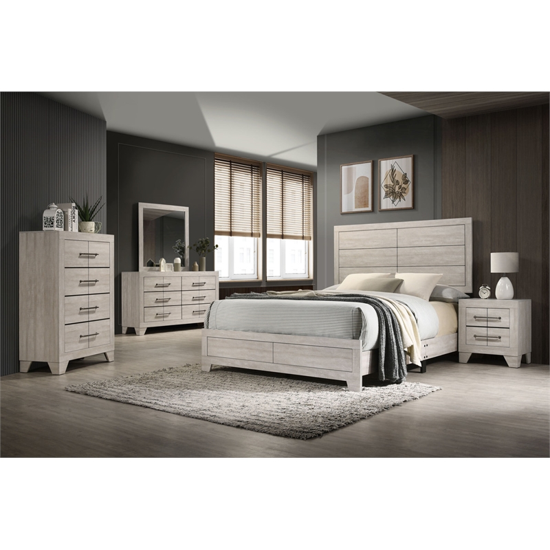 Best Quality Furniture 5 Piece Bedroom Set in Rustic Gray Oak Wood in King