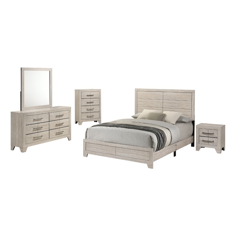 Best Quality Furniture 5 Piece Bedroom Set in Rustic Gray Oak Wood in King