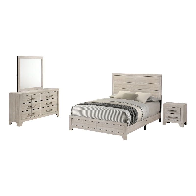 Best Quality Furniture 4 Piece Bedroom Set in Rustic Gray Oak Wood in King