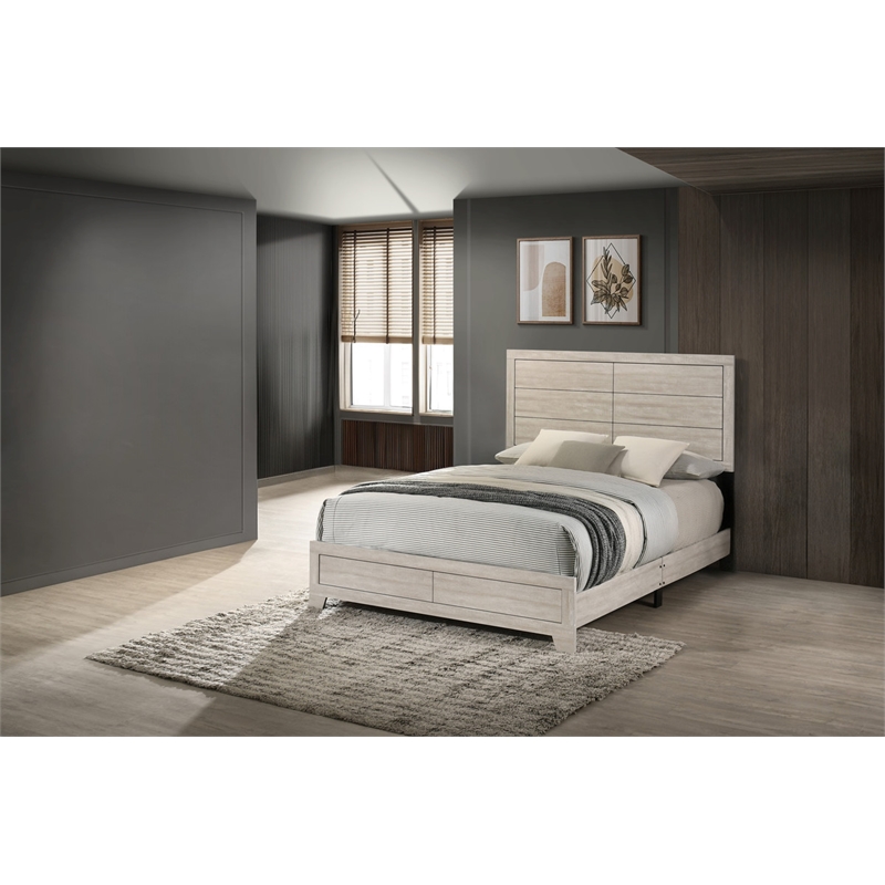 Best Quality Furniture Queen Size Panel Bed in Rustic Gray Oak Wood