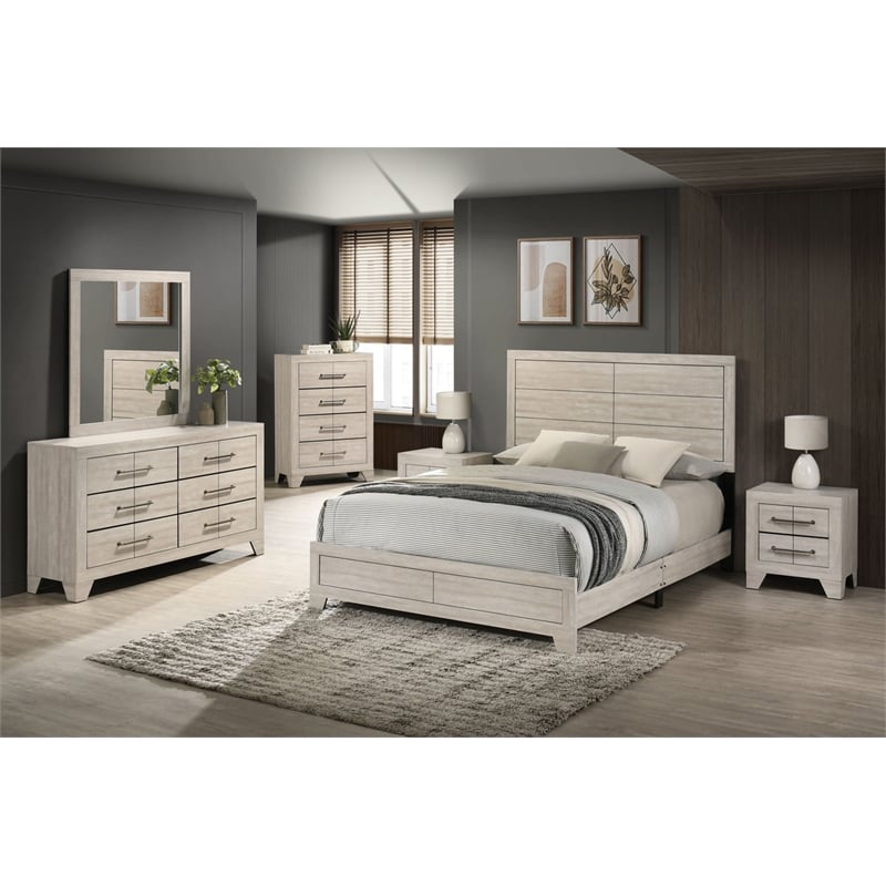 Best Quality Furniture 6 Piece Bedroom Set in Rustic Gray Oak Wood in Queen