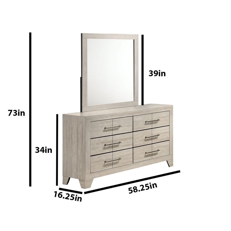 Best Quality Furniture 6 Drawer Dresser with Mirror in Rustic Gray Oak Wood