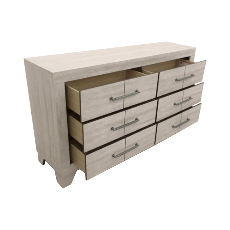 Best Quality Furniture 6 Drawer Dresser with Mirror in Rustic Gray Oak Wood