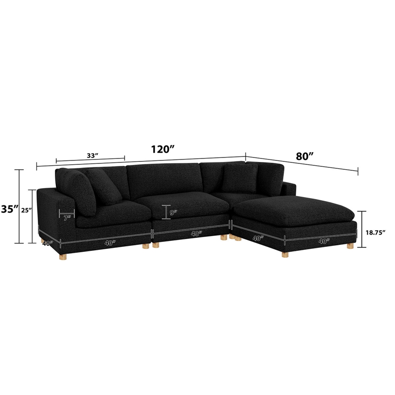 Best Quality Furniture Modular 4 Piece Sectional in Black Boucle Fabric